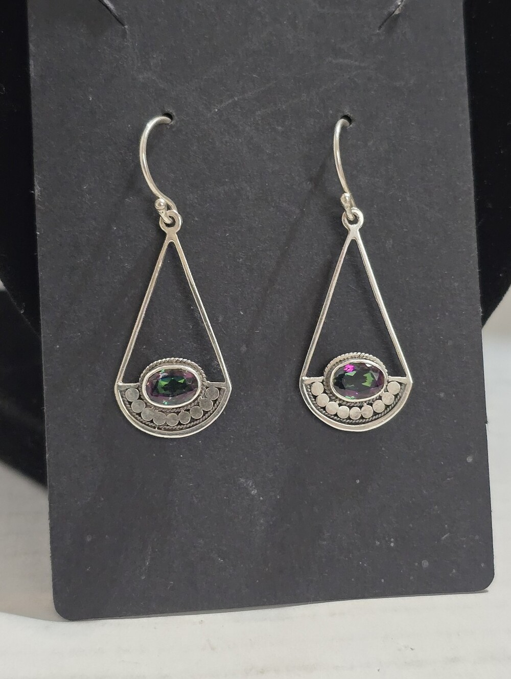 Vintage Sterling Silver Mystic Topaz Dangle Hook Earrings 1.45 Inch